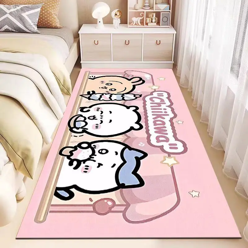 Chiikawa Girlish Style Bedside Rug, Non slip Carpet for Bedroom, Bay Window & Balcony, Cuttable Moisture-proof Floor Mat