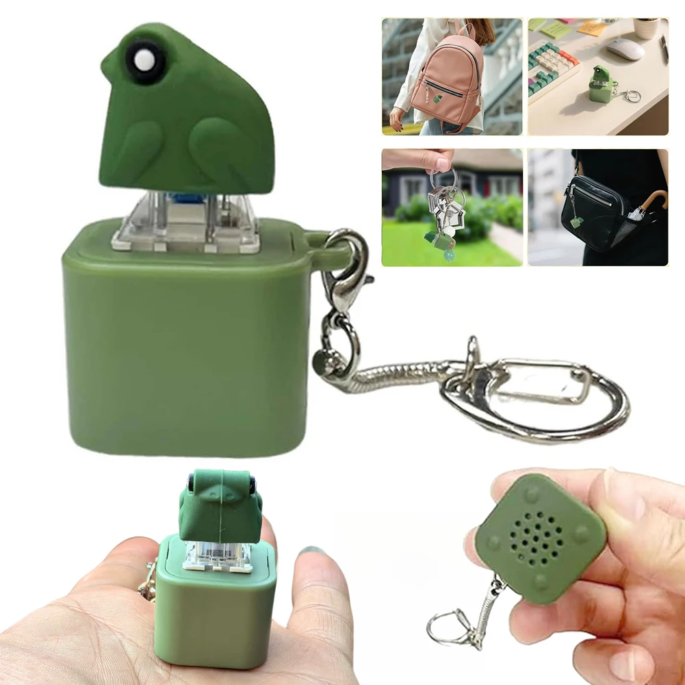 Frogs Croaking Fidgets Toy Rechargeable Frogs Croaking Keychain with Colorful Lights Adults Portable Fun Anxiety Relief Toy
