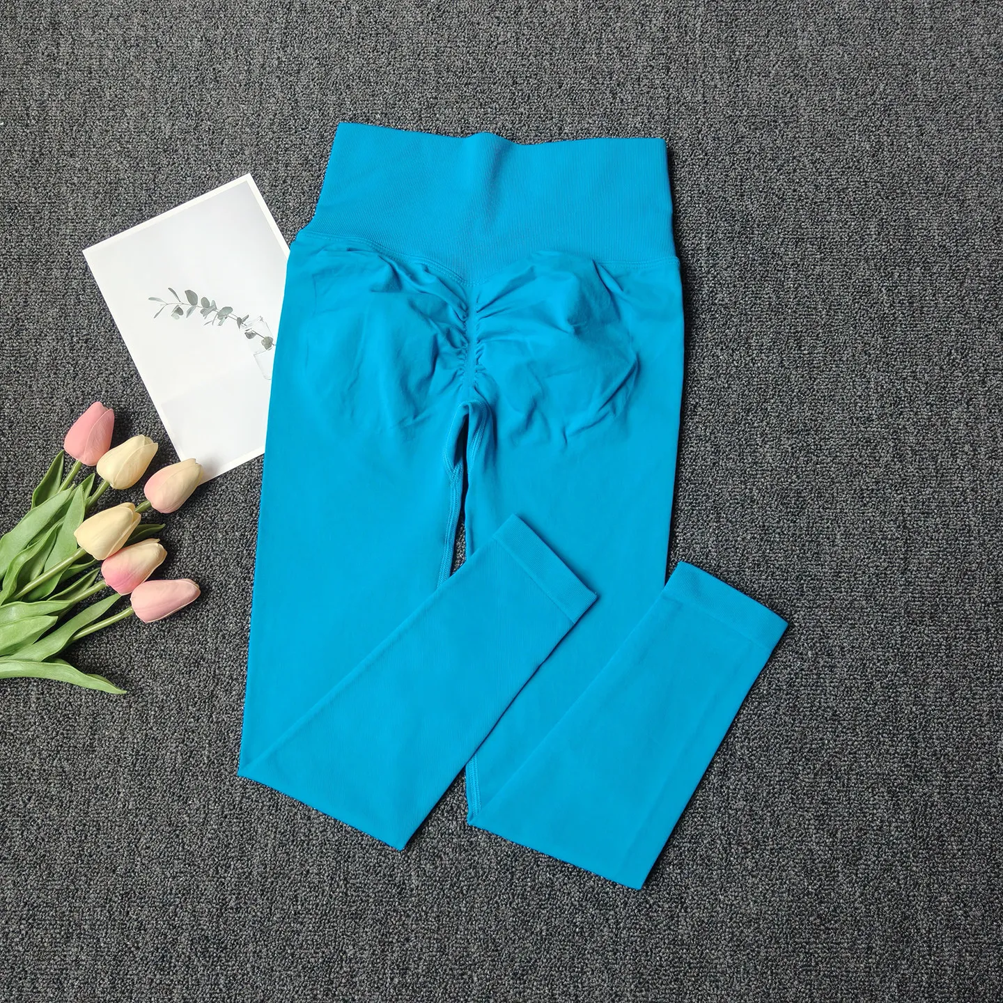 Pfirsichfarbene Yoga-Hose mit hoher Taille, Hüftstraffung, Fitness, hochelastisch, schnelltrocknend, enge Sportleggings, nahtlose Trainingshose – Detail 4