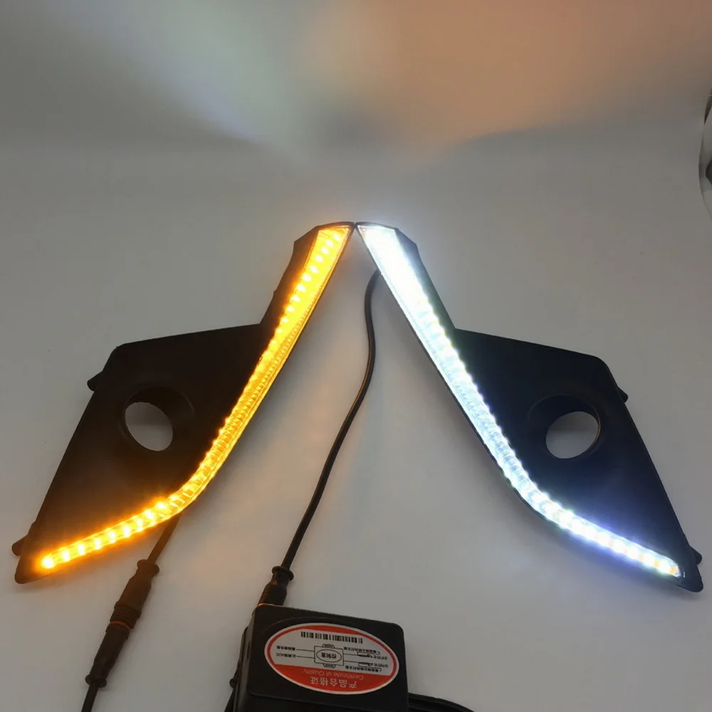 

July King Car Daytime Running Lights Compatible for Mazda CX-3 2016-2019, 6000K LED Front Bumper DRL + Yellow Turn Signals