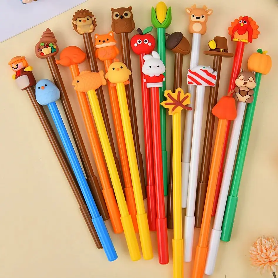 

10-30 шт./лот, нейтральная ручка с героями мультфильмов, инструмент для письма, 0,5 мм, черная гелевая ручка, милая ручка для укладки животных, фирменная ручка, подарки на День благодарения