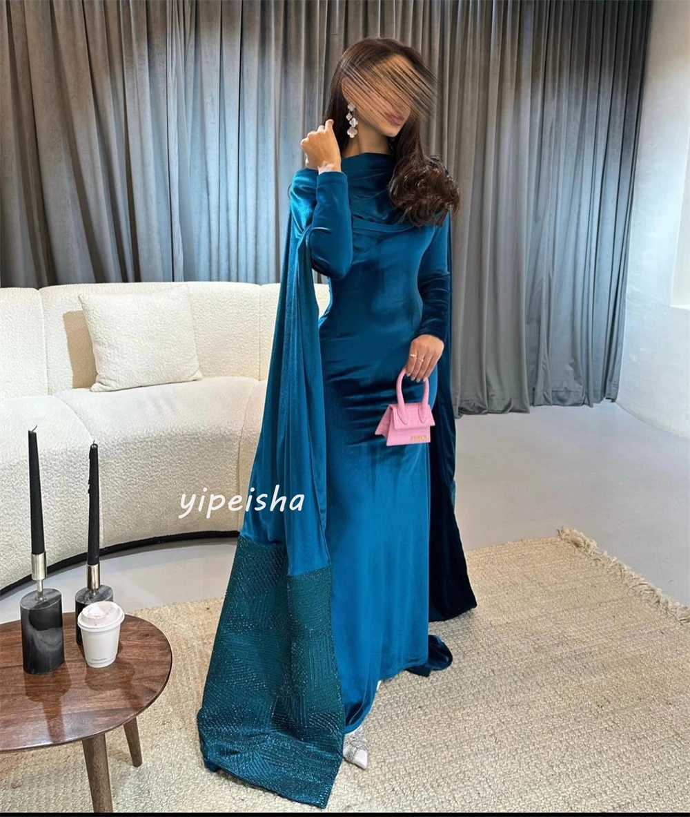 Prom Dress Avond Saudi Arabia Satijn Lovertjes Ruches Prom A-Line Hoge Kraag Op Maat Gemaakte Gelegenheidsjurk Midi Jurken