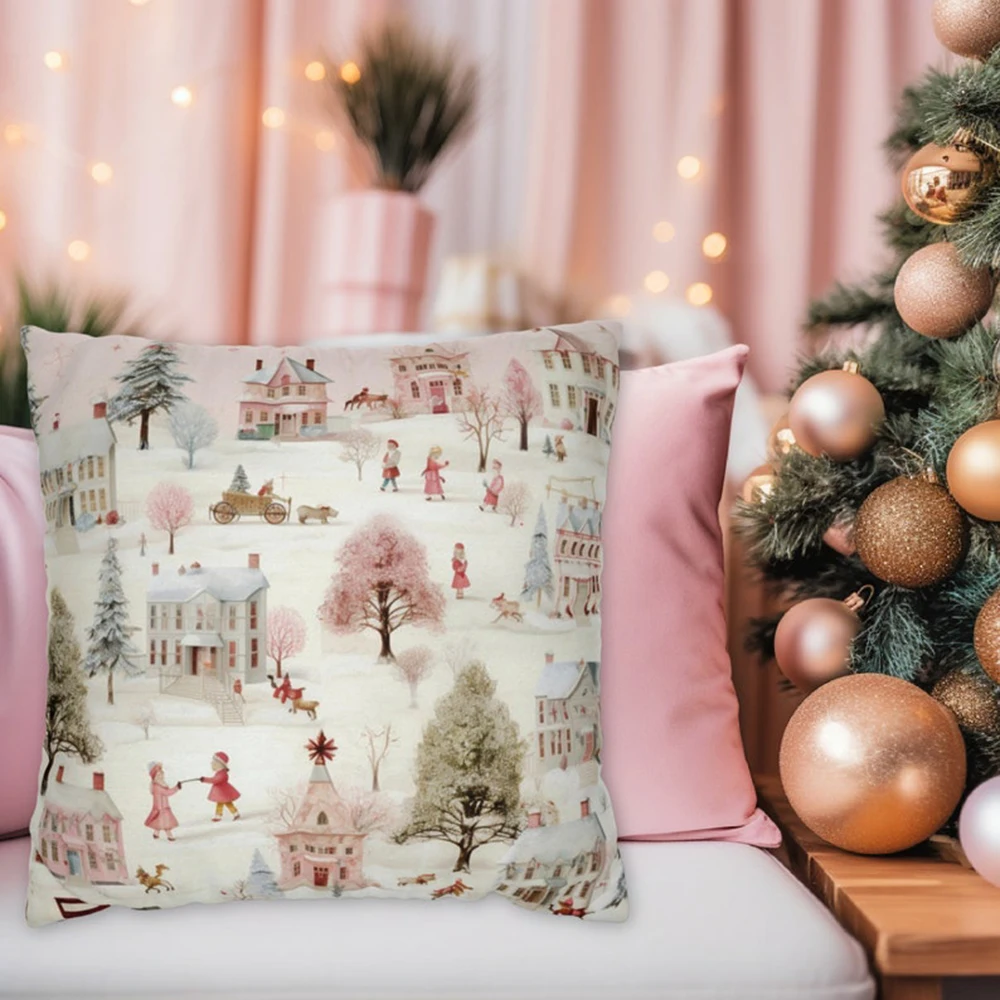 

Розовая серия Village Винтажный стиль Рождественская подушка Розовое праздничное украшение Розовый рождественский подарок Розовое рождественское украшение для дома