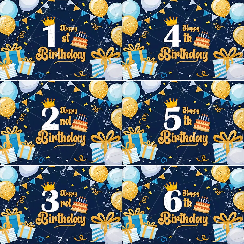 

Blue Gold Balloon Child Adult 1-100th Happy Birthday Party Decoration Supplies Kid Portrait Backdrop Photography Photo Studio