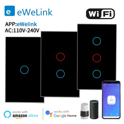 EWelink App Wifi interruptor inteligente Bluetooth RF Alexa Google control de voz cable neutro/sin cable neutro instalar interruptor de luz táctil