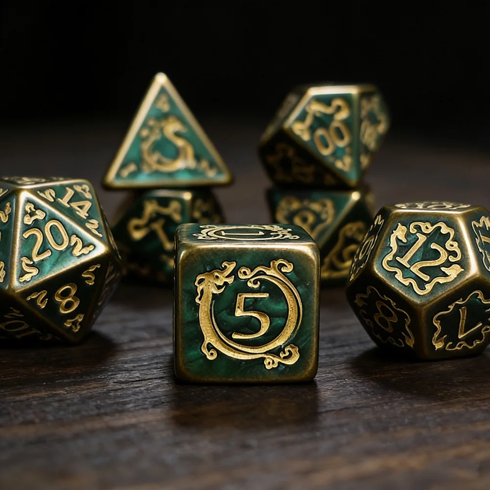 7-teiliges Set Drachenmuster Polyedrische Würfel Rollenspiel D&D TRPG Brettspiel-Würfel Als Geschenk Unterhaltungszubehör
