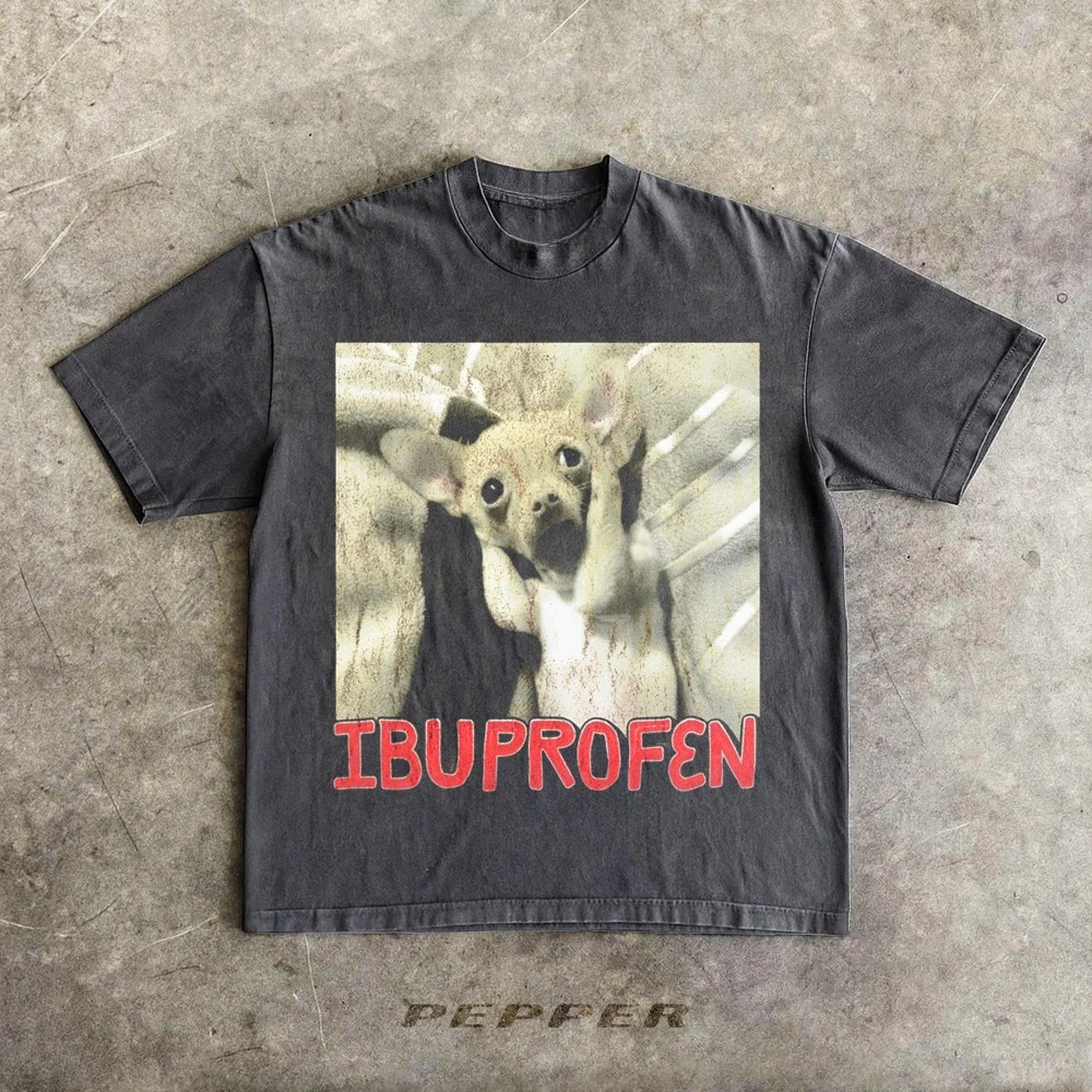 이부프로펜 재미있는 개 이모티콘 팩 90년대 레트로 해적판 재미있는 어색한 티셔츠 순면 유니섹스 스트리트웨어 탑 고딕 y2k 셔츠