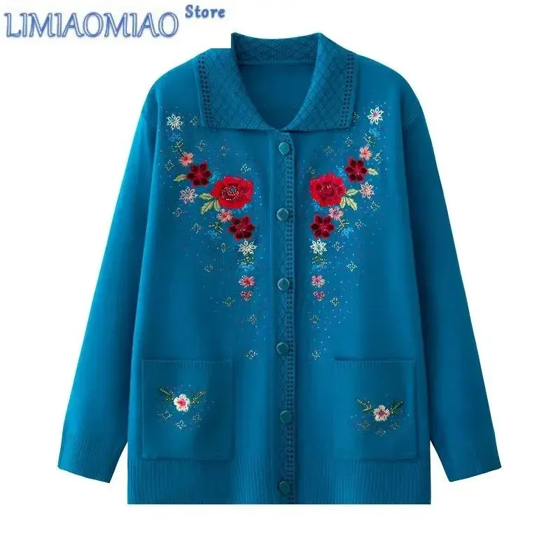 

New Middle-Aged Elderly Jacket Women's Clothing Granny Clothes Spring Autumn Mom Top Sweater Loose Keep Warm Female Coat