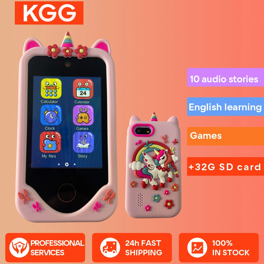 KGG Updated Kids Learning Phone with 10 Audio Stories 32G SD Card Funny Education Tool Smart Watch Music Game Player Calculator