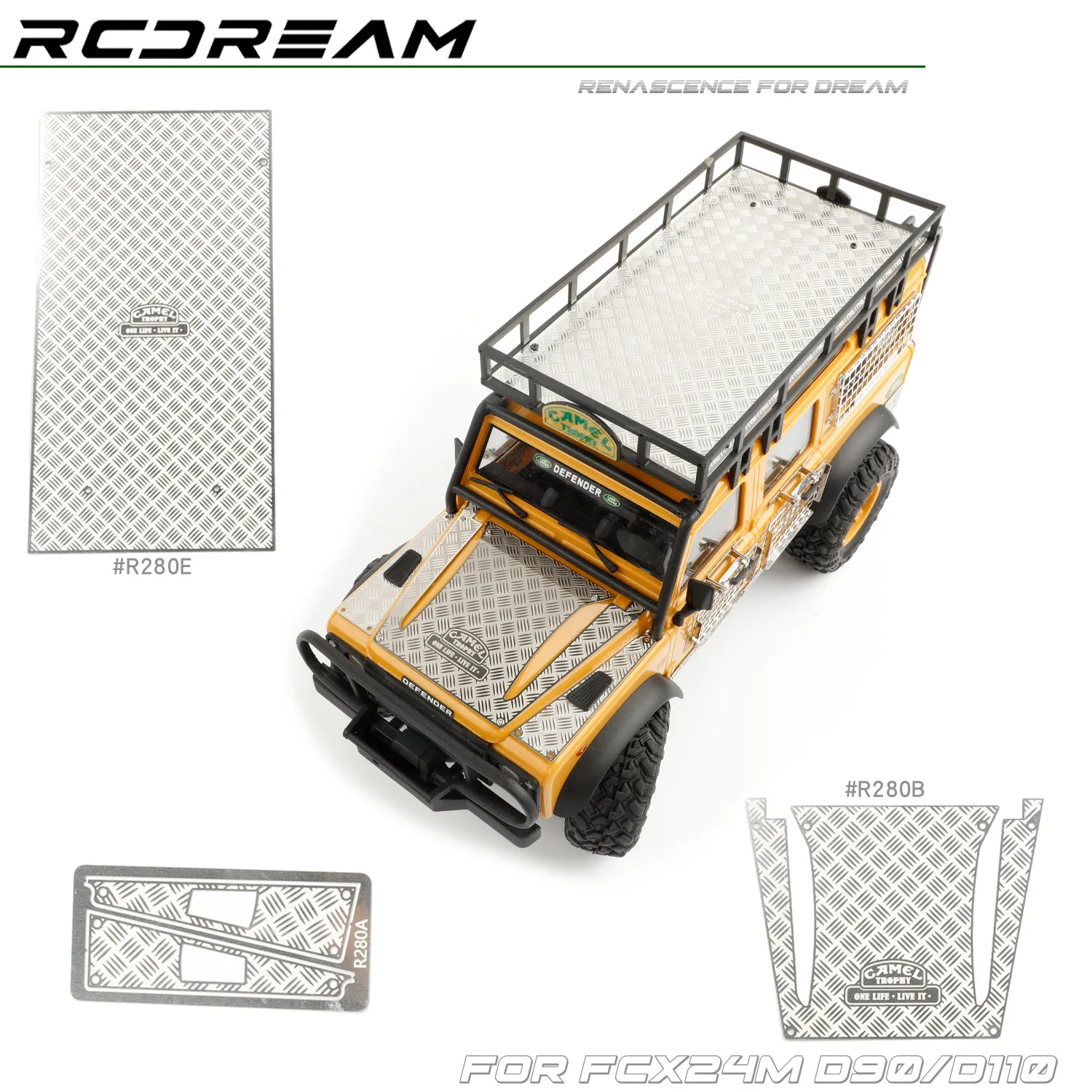 RCDream FCX24m Stainless Steel Metal Diamond Sheets Chequered Plate Decorative Protective Net for FCX24M Defender D110 Parts