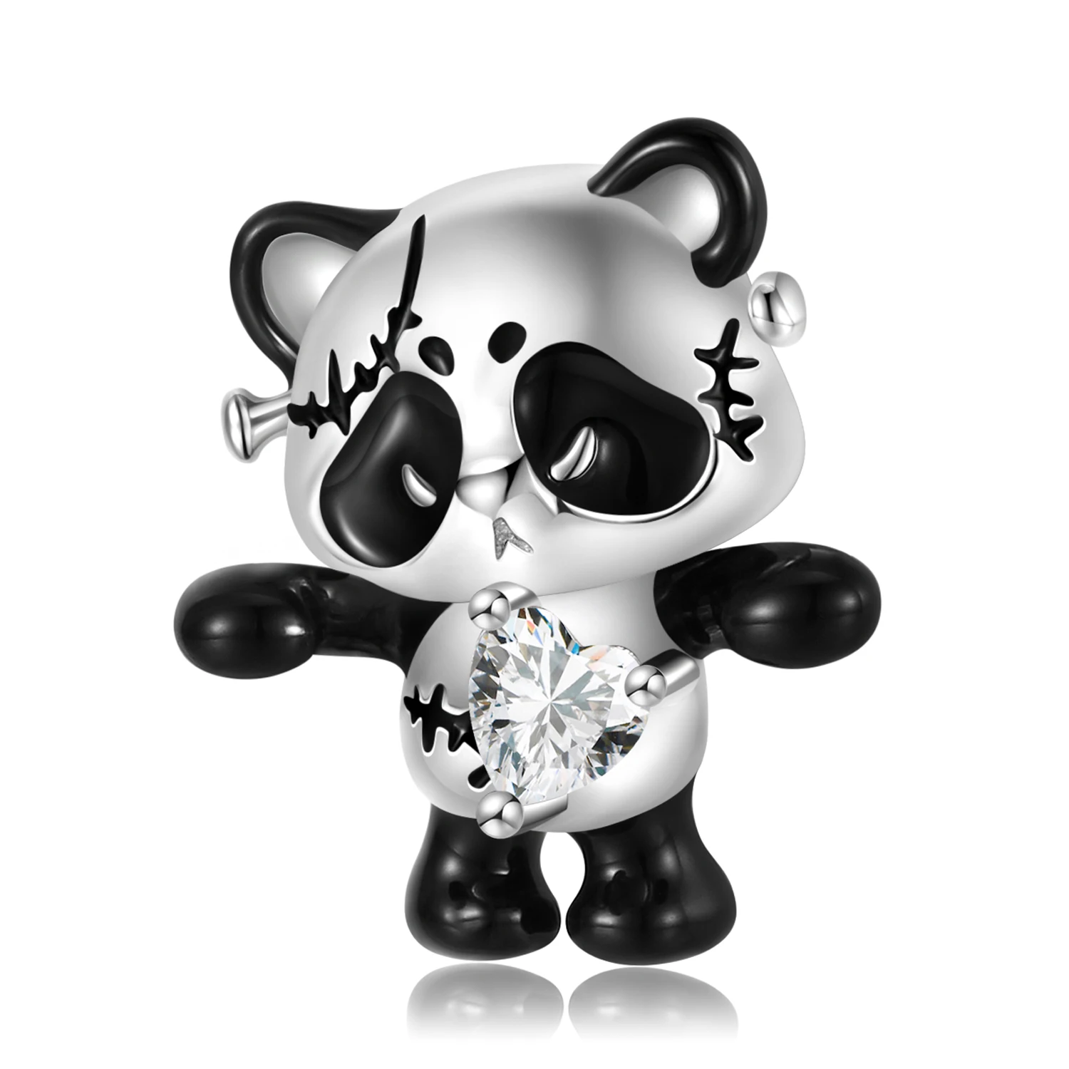 925 Sterling Silver Animalhugging Panda Doll Heart Shaped Zircon Charm Bead Fit Original Bracelet Diy Jewelry Accessories Beads