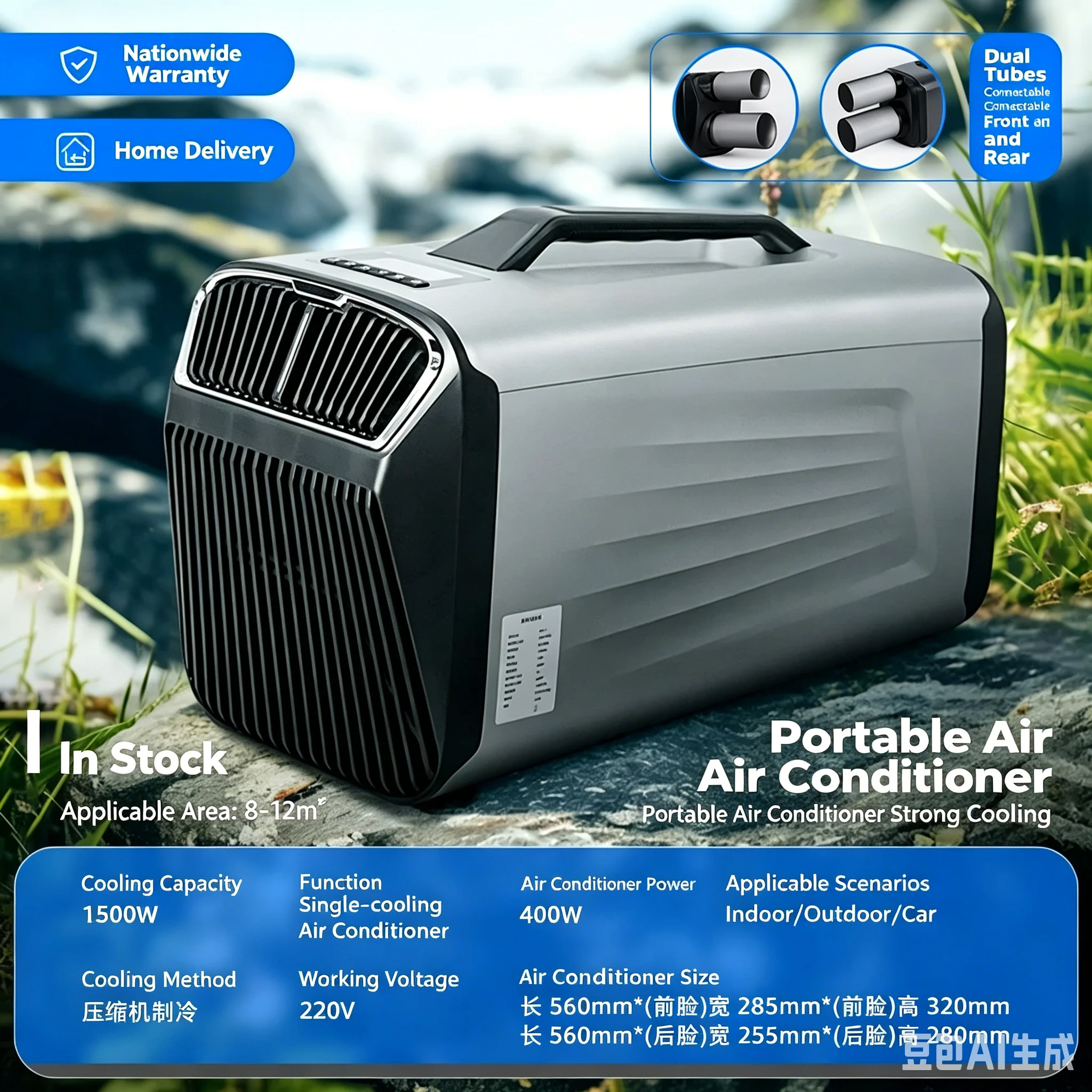 

12V 24V All-in-One Portable Air Conditioner, No Outdoor Unit, for Tent Camping RV Van Parking