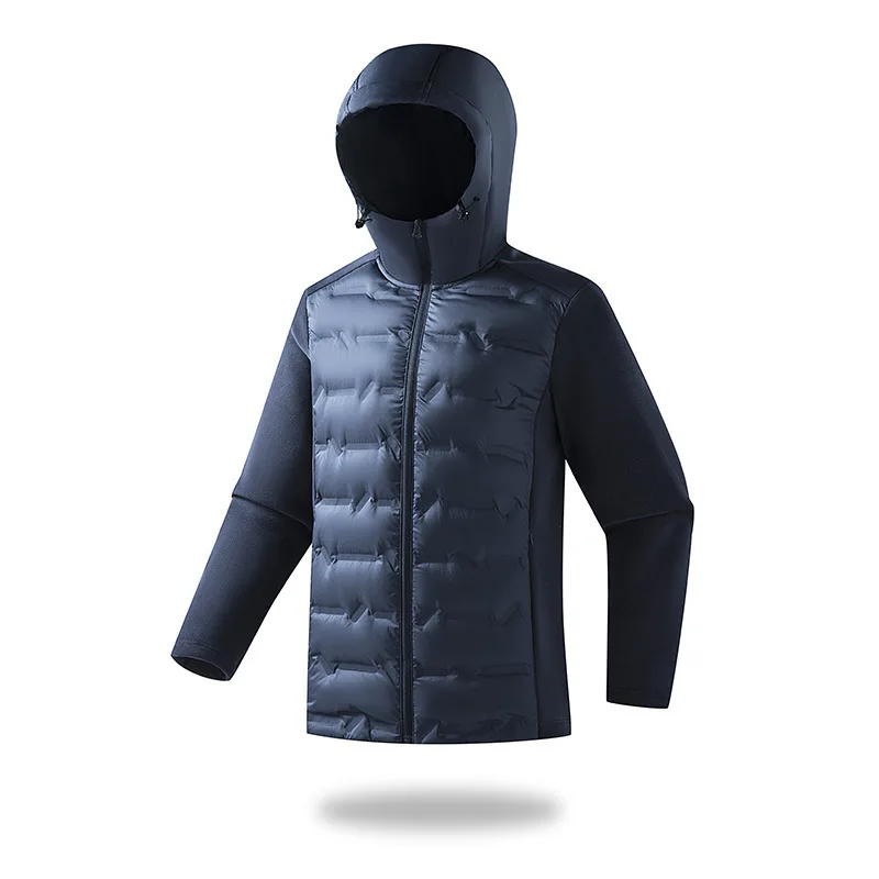 KIDWHXR Men Coat Winter Thicken Cold-proof Man Hooded Parkas Jacket Simple Solid Long Sleeve Zipper Lightweight Male Outerwear