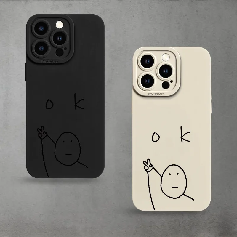 حافظة هاتف بسيطة من Line Art OK مناسبة لهاتف iPhone 17 16 15 14 13 12 11Pro/ Max/Plus غطاء خلفي مضاد للسقوط والصدمات #1