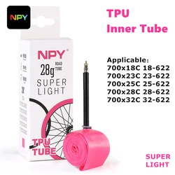 NPY TPU Inner Tube 1Pcs 28g Ultralight Bike 700X18 25 28 32 Road Bicycle TPU Material Tire 65mm Length French Valve