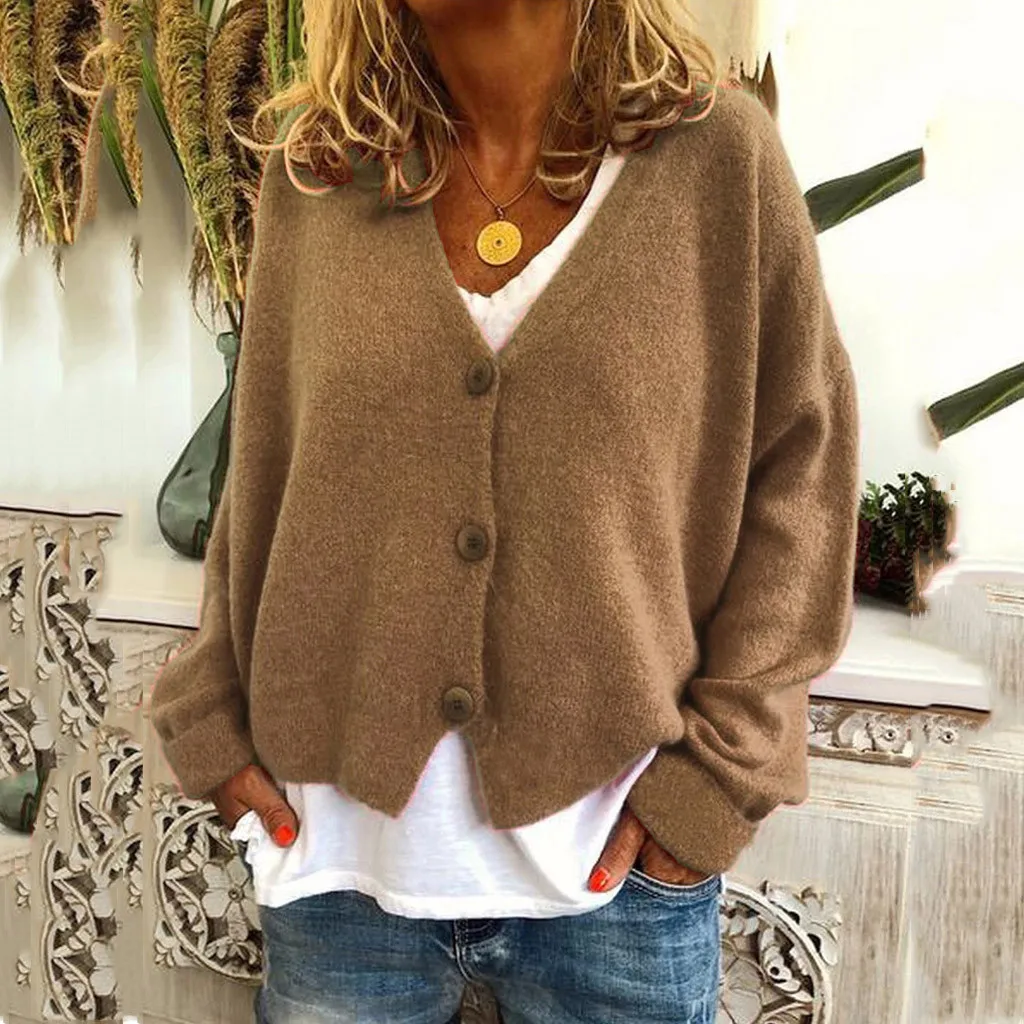 New Autumn Winter Knitted Cardigan 2023 Women's Casual Fashion Solid Color Short Sweater Loose Long Sleeve Jacket Top Plus Size