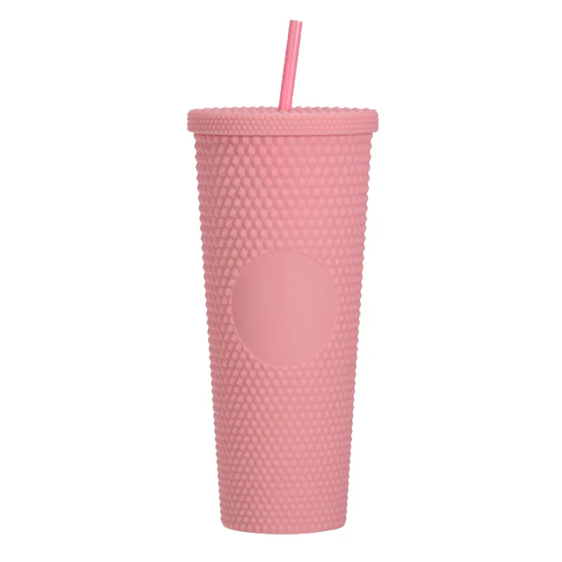 Double Wall 710ml 24oz Noctilucence Plastic Tumbler Bling Studded Straw Cold Cup With No Logo AB color