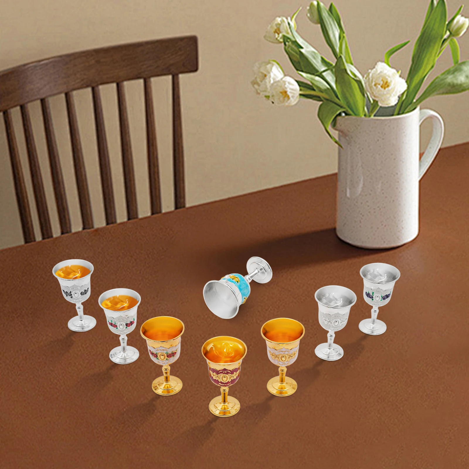 

8-Pack Zinc Alloy Wine Goblets Set - Reusable Metallic Cups for Parties, Vintage Inspired Beverage Glasses