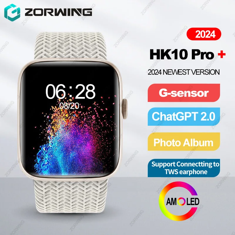 HK10 Pro Plus AMOLED Smart Watch Men Women NFC Compass ChatGPT G-sensor Photo Album Sport Smartwatch Series9 HK9 Upgraded 2024