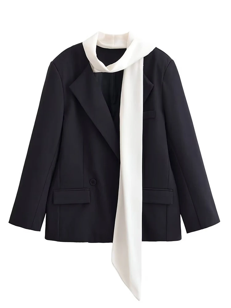 Women's Suit Jackets 2025 Autumn Winter New Fashion Solid Color Scarf Collar Suit Jacket Female High Street Elegant New Coats