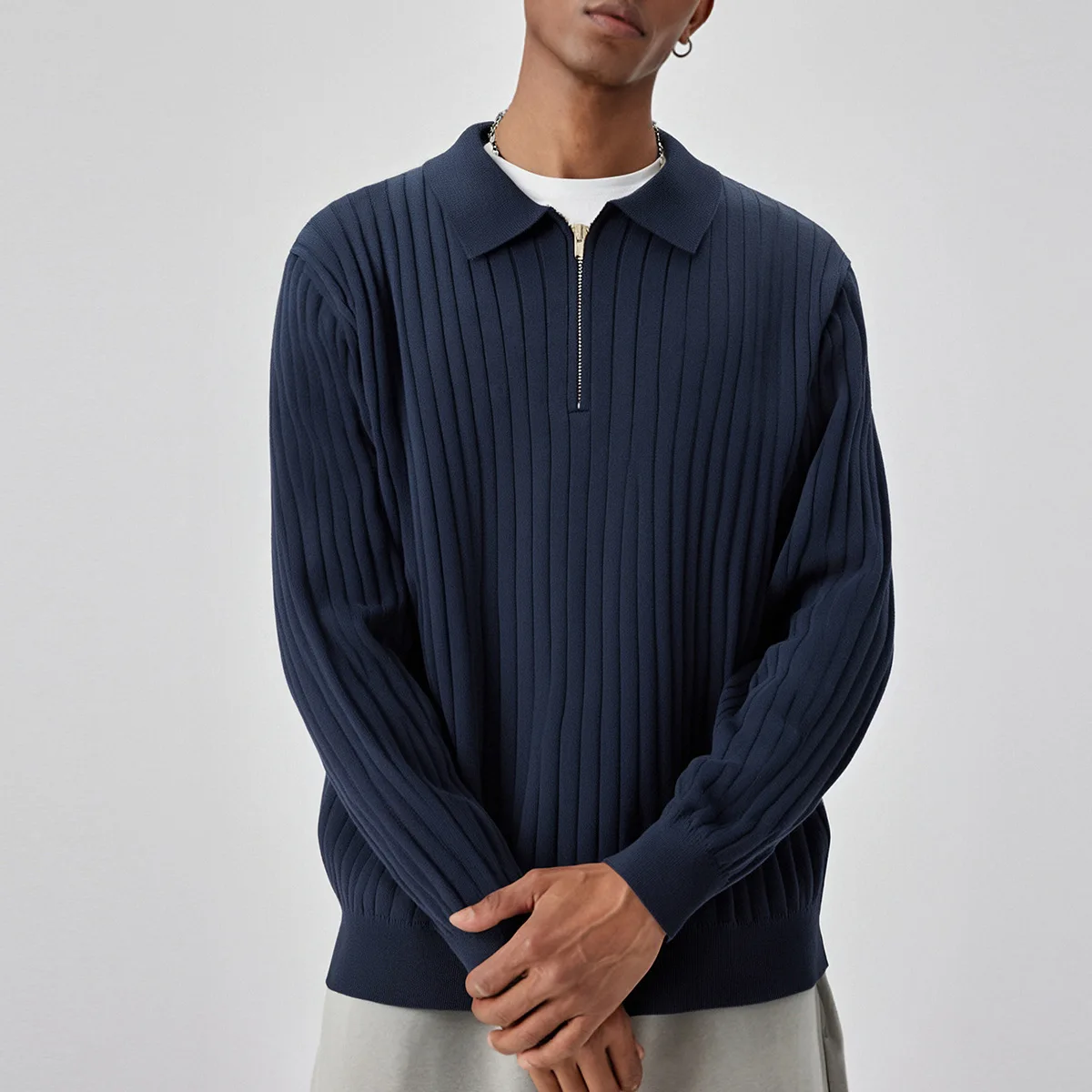 

Men's Zipper Collar Loose Casual Business Vintage Long Sleeve Knitted Polo Shirt Pullover Sweater Man Fashion Jumper Sweaters