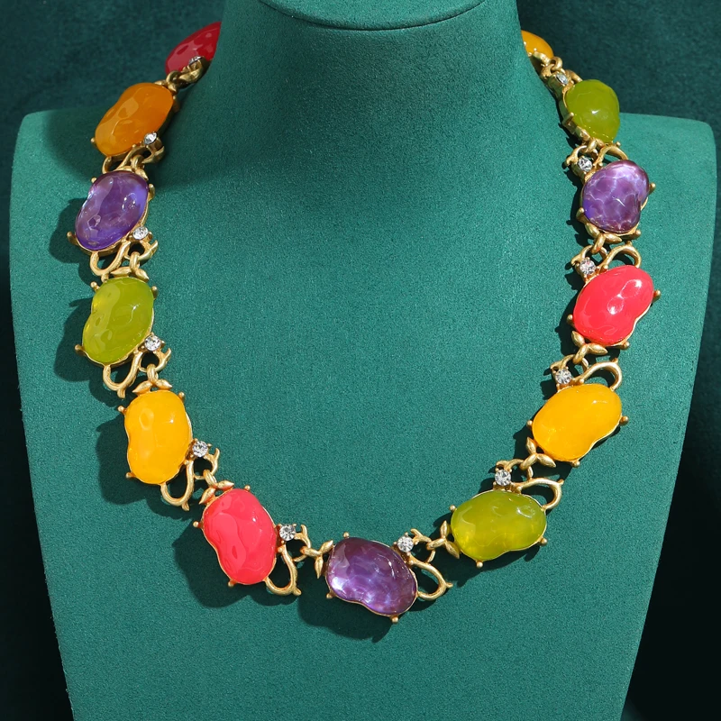 

Vintage Colorful Candy Shaped Choker Necklaces Glass Luxury Jewelry For Women Natural Stone Chain Crystal Wedding 2026 New Gifts