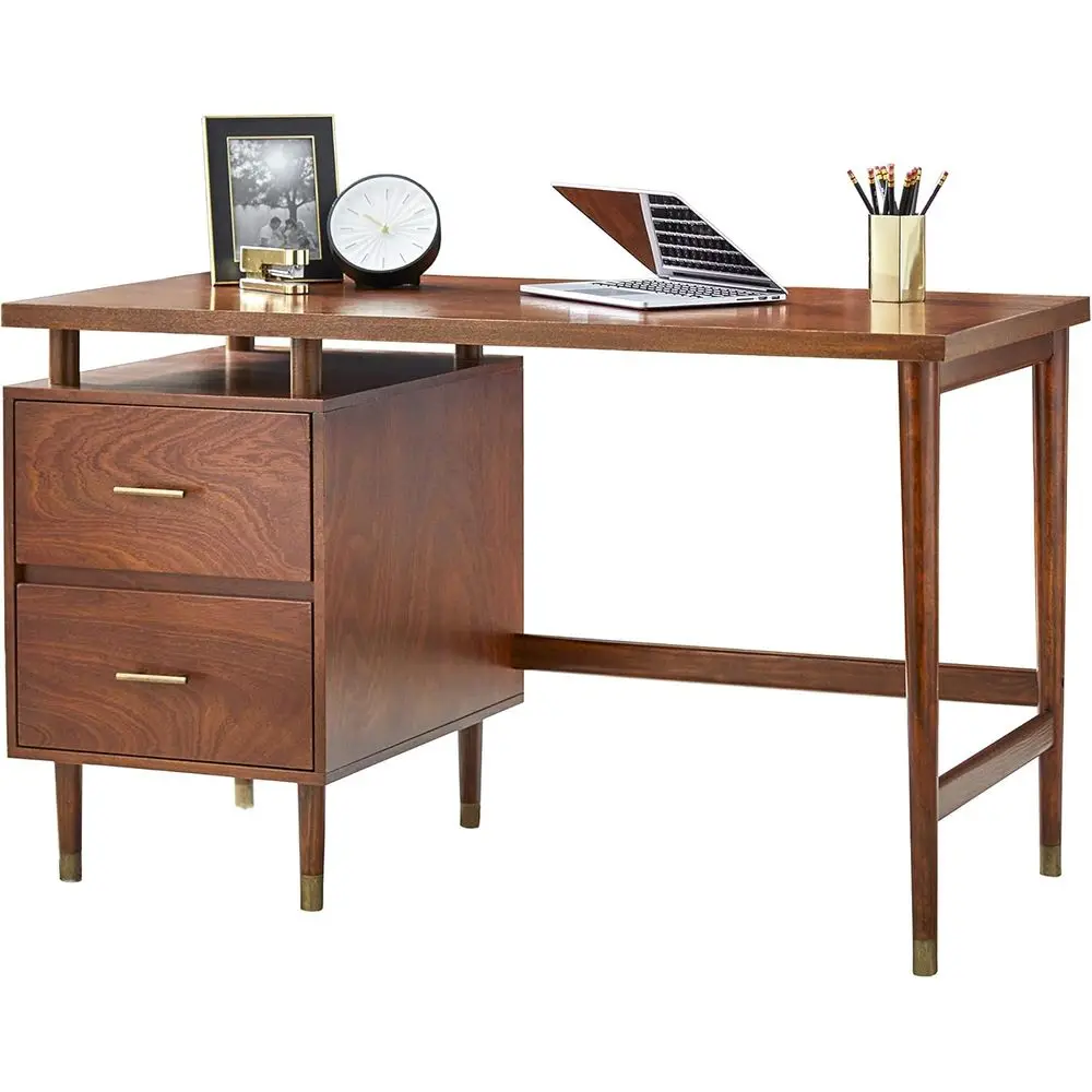 

Современный деревянный стол шириной 50 дюймов с ящиками, стильной приподнятой столешницей, коническими ножками из массива сосны, отделка под орех