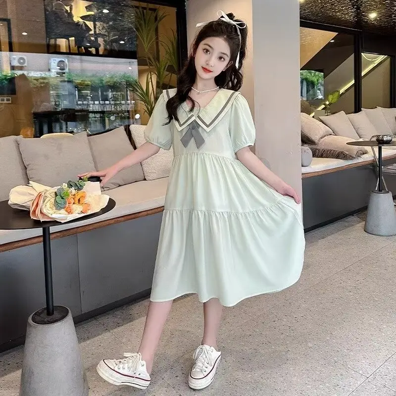 Girls Summer Dresses New Children's Style Internet Celebrity College Style Skirts Summer Dresses Girls' Long Dresses