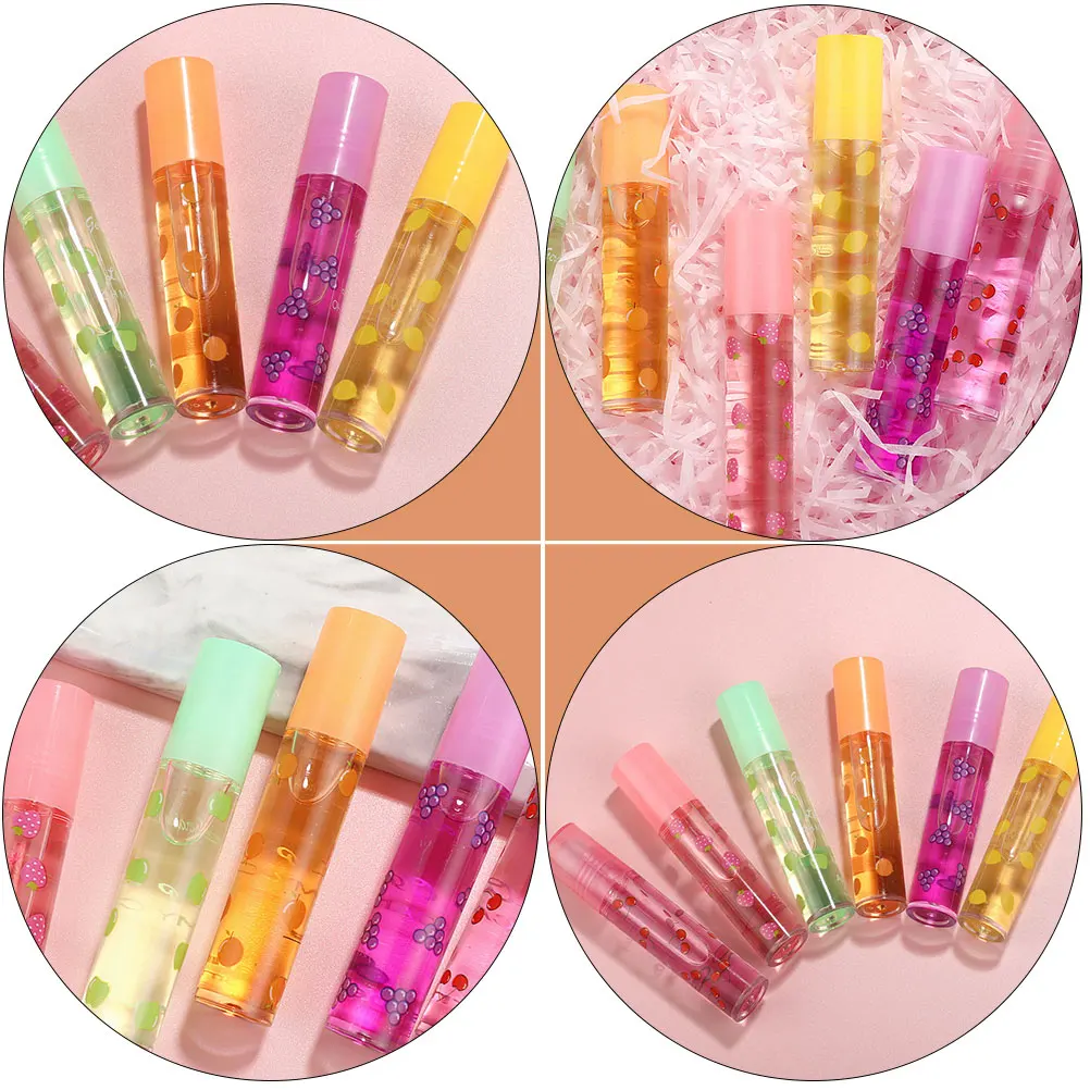 12pçs batons líquidos transparentes, brilho labial protetor hidratante feminino design de frutas presente de inverno bálsamo labial