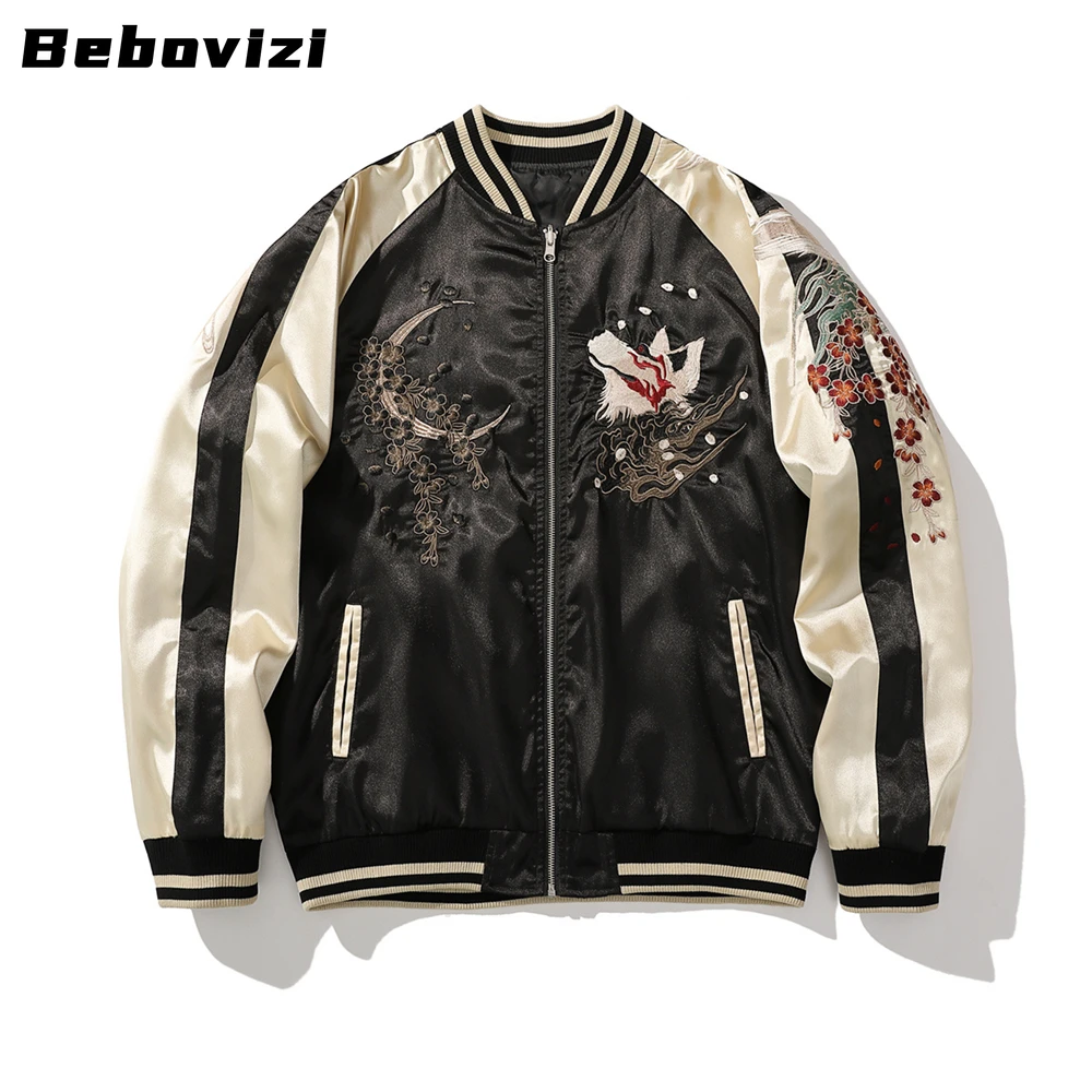High Quality Japanese Style Nine-tailed Fox Embroidered Motorcycle Jacket Streetwear Harajuku Hip Hop Men Baseball Coat Autumn