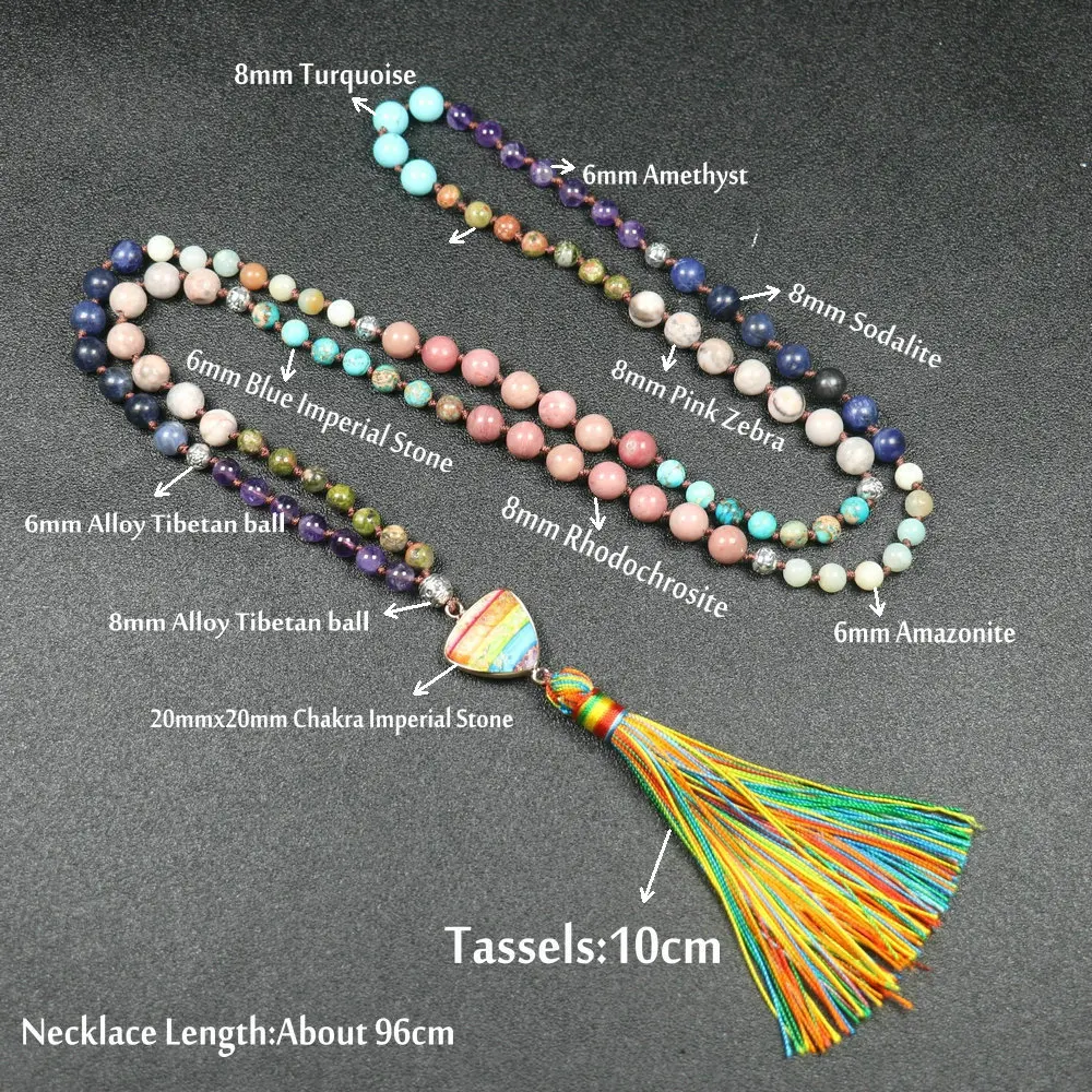 Natural Stone Amethyst Rosary Prayer Buddhist Japa Tassels Pendant Necklace 108 Mala Beads Necklace Bracelets For Women Jewelry