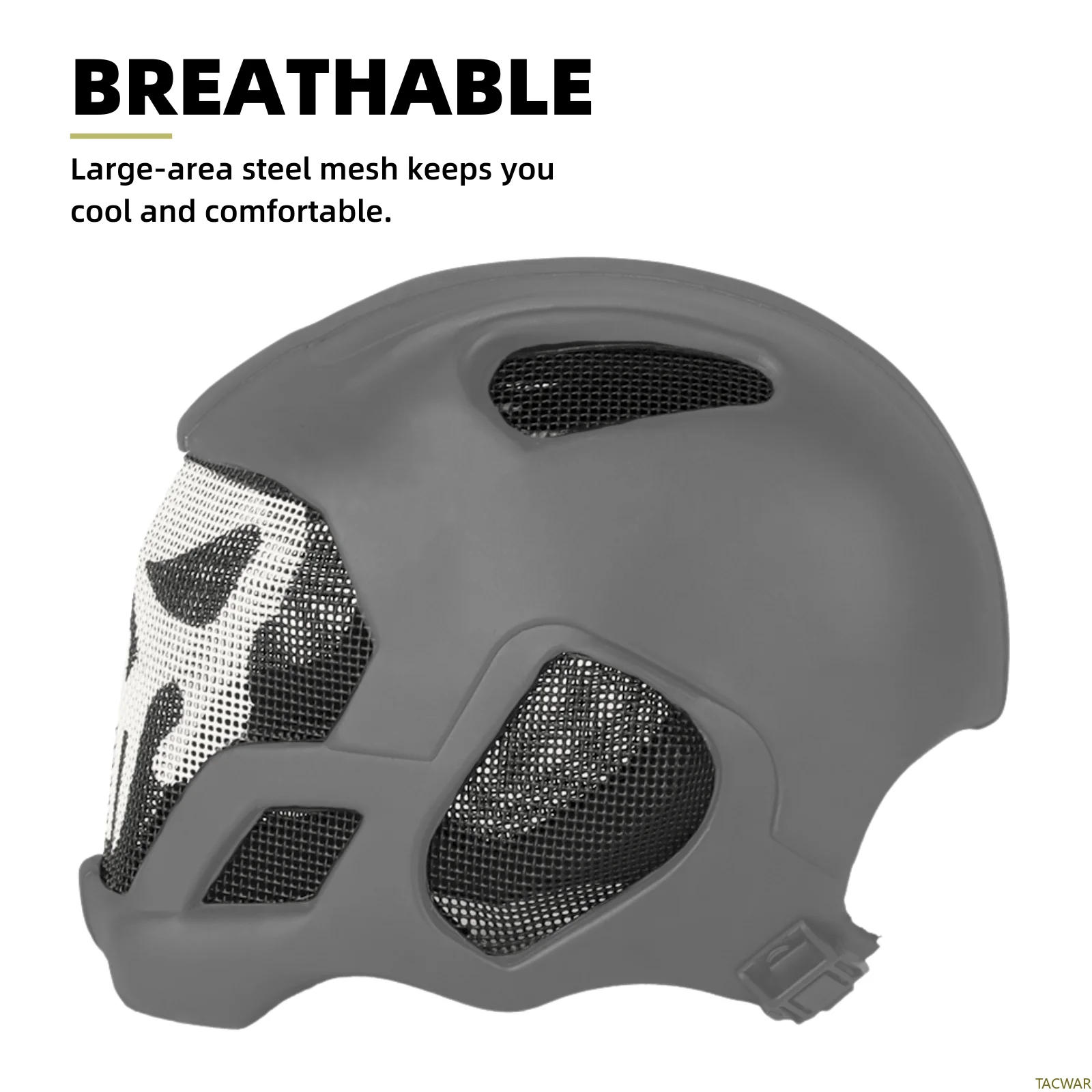 EVA Airsoft Helmet Full Face with Breathable Steel Mesh, Ultra-Light Large Area Ventilation Adjustable Buckle Skull Mask
