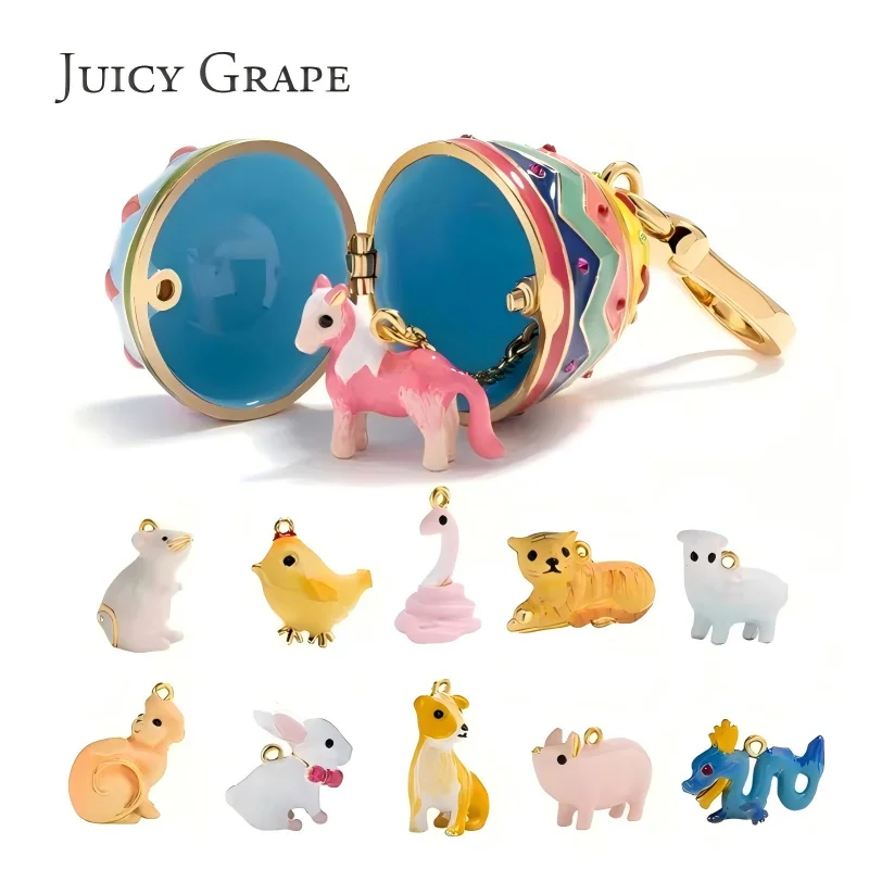 Juicy Grape Painted Eggshell Necklace Animal Keychain Sweater Chain Enamel Handmade  Collectible Figurines Creative Gifts