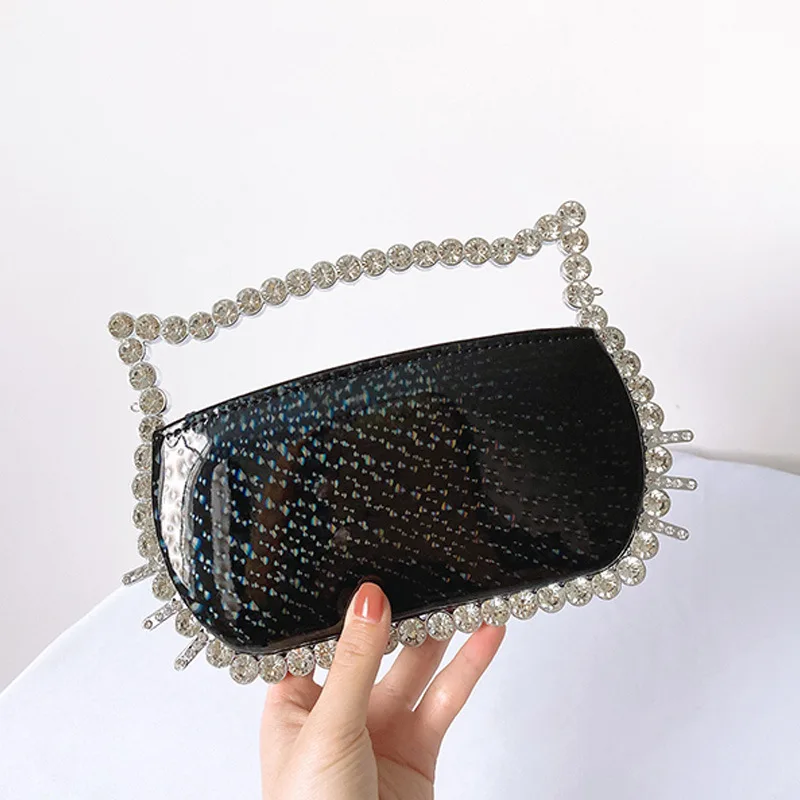 

Shiny Rhinestone Circular Evening Bags Women Round Handle Dinner Clutch Purses Ladies Half Moon Handbag Party Wedding Cocktail