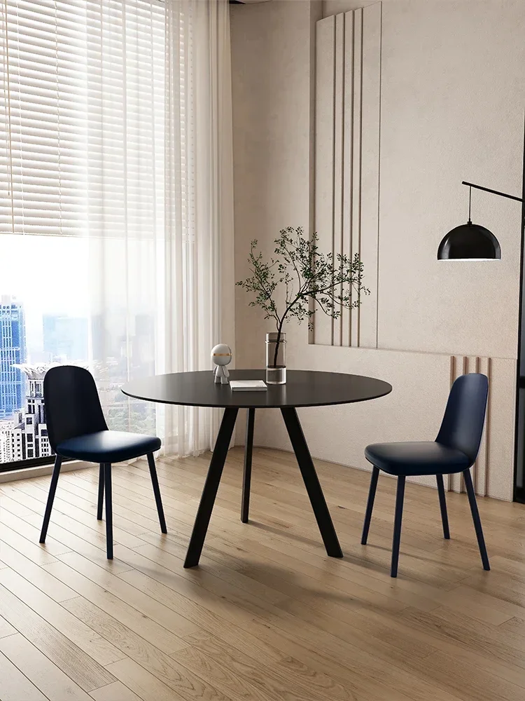 Customized pure black slate round dining table Minimalist household small round modern  luxury  dining table and chairs set