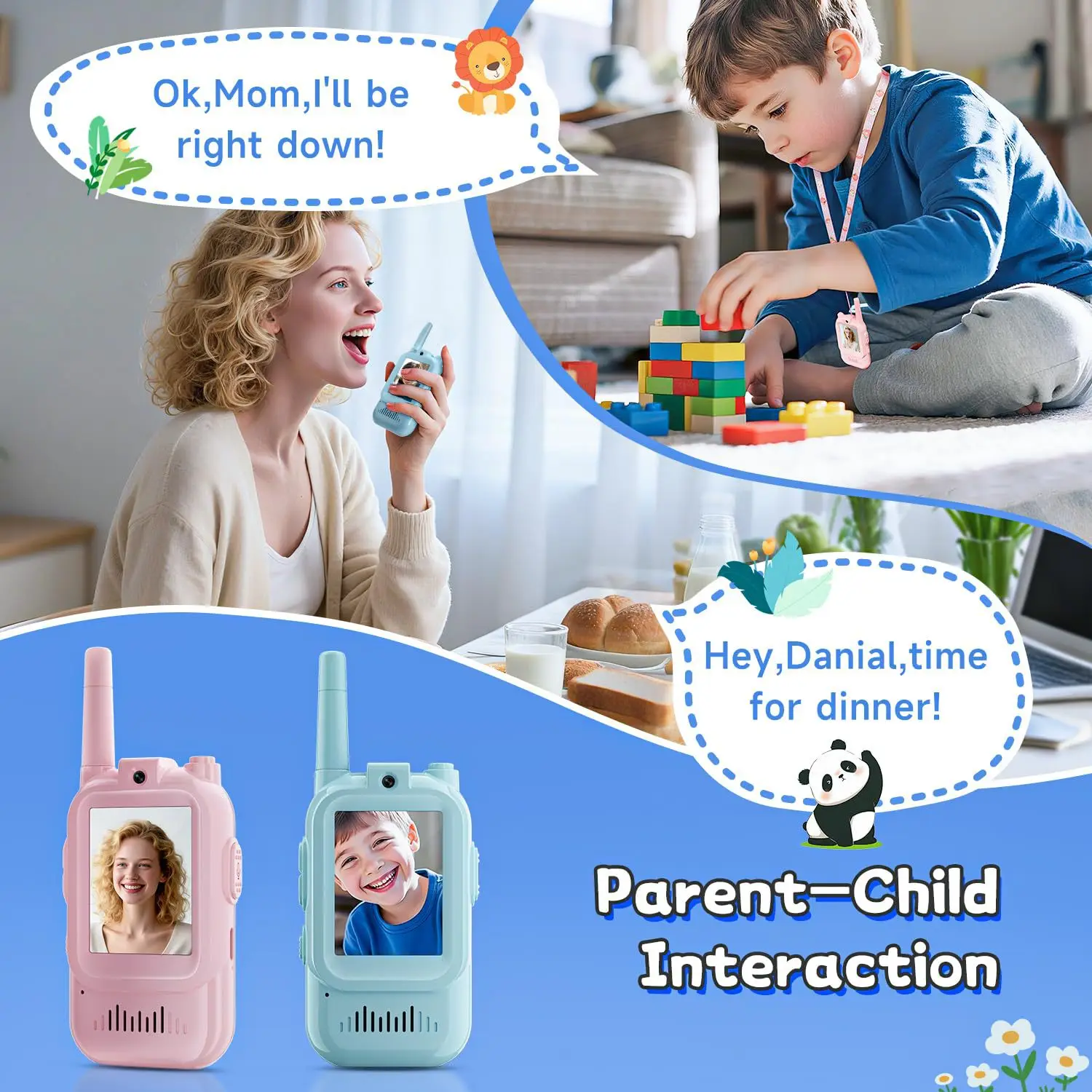 1Pair Kids Video Walkie Talkie Toy Rechargeable Interphone With HD Camera & Voice Changer Educational Interactive For Boy Girl