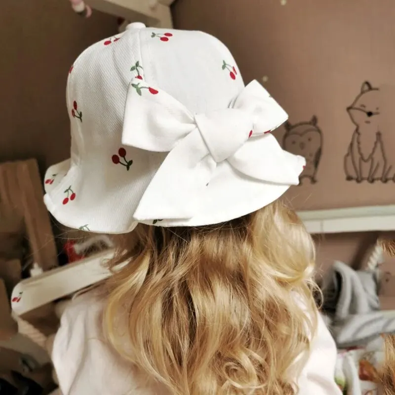 Floral Print Baby Bucket Cap Cute Bow Princess Infant Girls Panama Hat Outdoor Sunscreen Kids Fisherman Hat