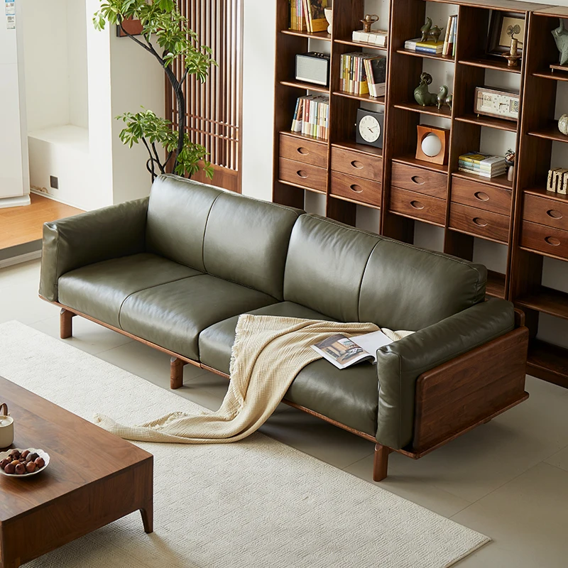 Factory Direct Wholesale Designer 3 Seater Sofa Black Walnut Solid Wood Minimalist Small Space Home Living Room Couch