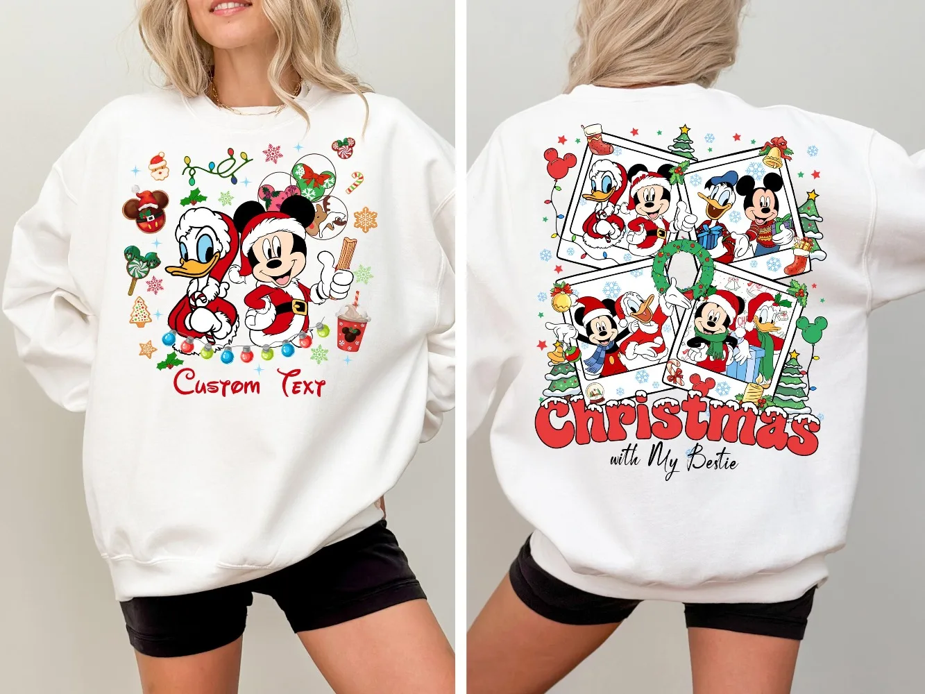 2-Sided Personalized Mickey and Donald Bestie Disney Christmas Shirt Mickey and Friends Christmas With My Bestie Tee
