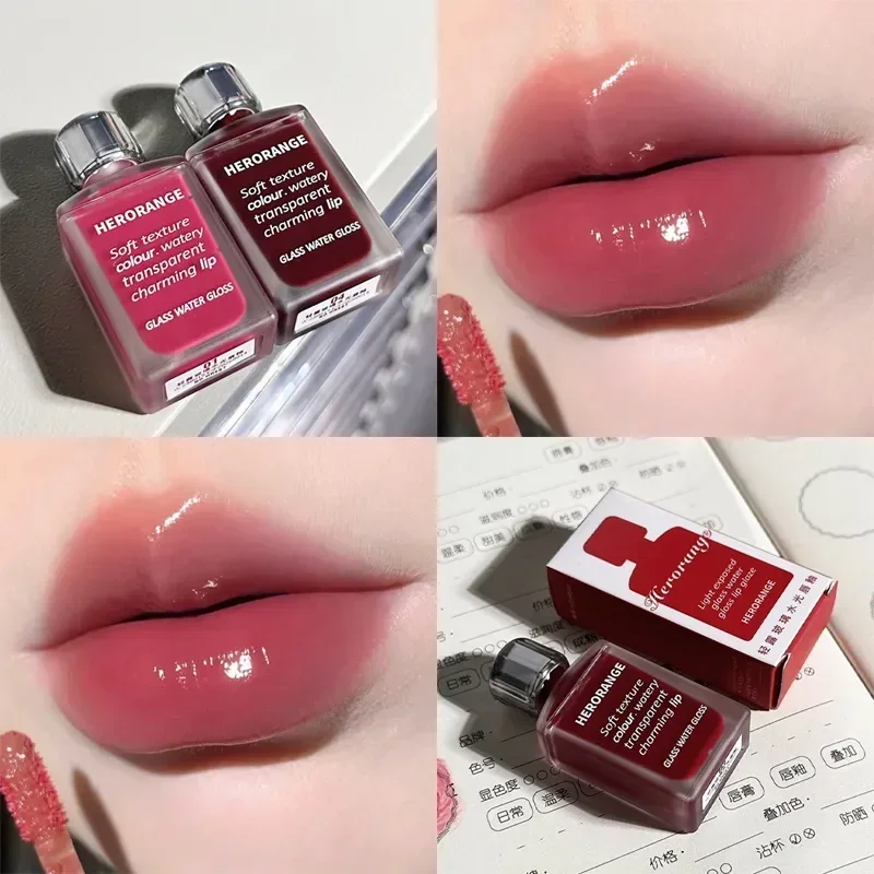 HERORANGE Mirror Lip Glaze Lip Gloss Long-Lasting Non-Fading Hydrating Liquid Lipstick with Watery Texture Korea Makeup Cosmetic