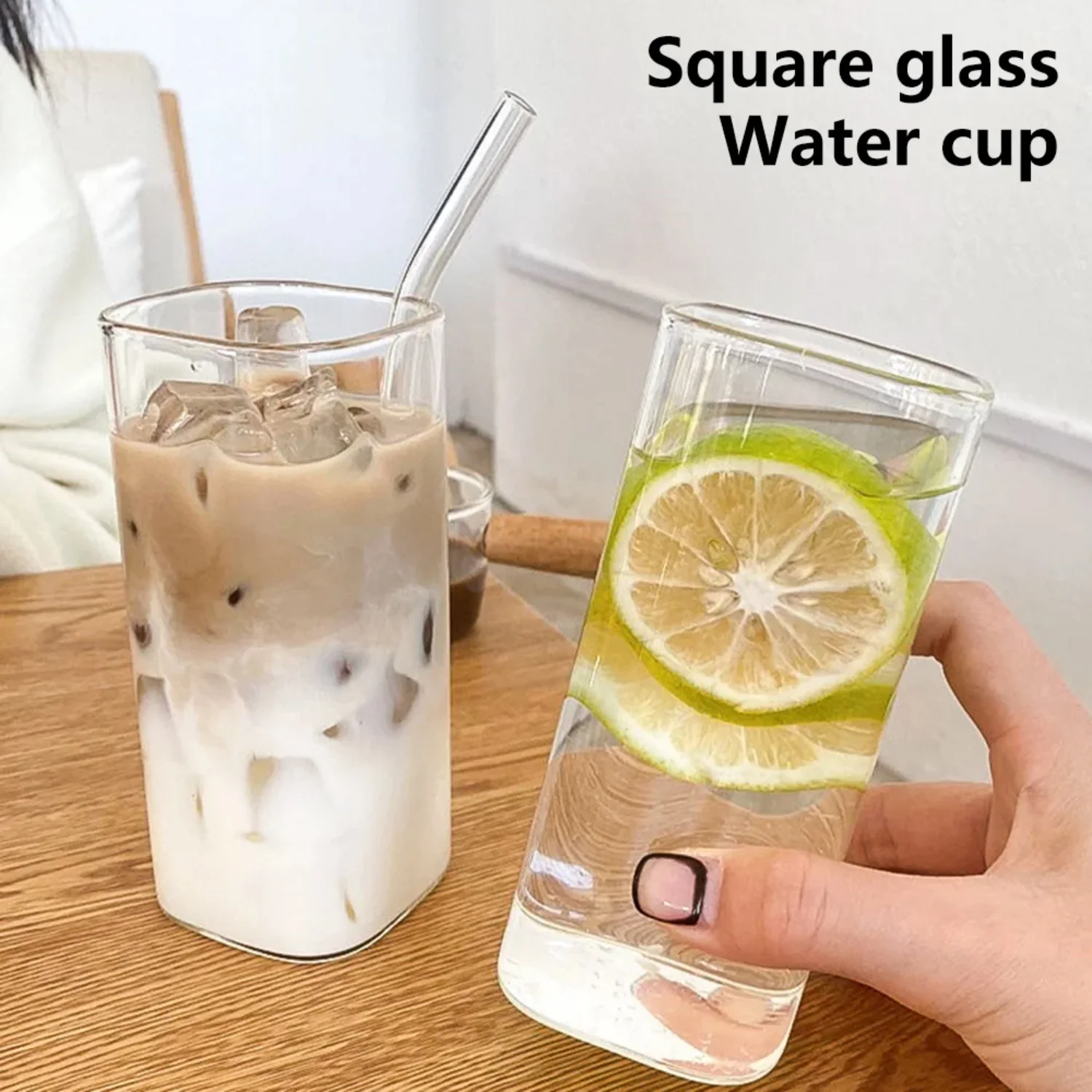 Glass Cup Heat-resistant Latte Coffee Mug Cold Drinkware with Lid  Juice Milk Tea Mug  Transparent Water Cup 400ml