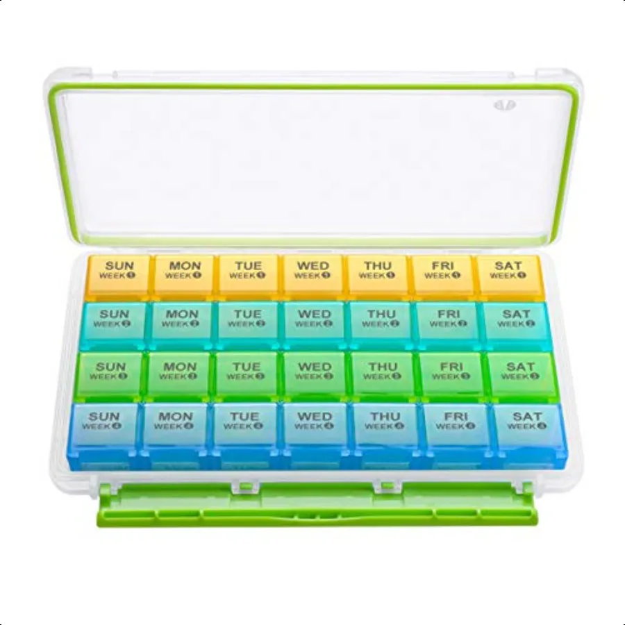 

Monthly Pill Organizer MoistureProof Large 28 Days Pill Box with Removable 4 Weeks Pill Case Rows Travel Medicine Organizer One