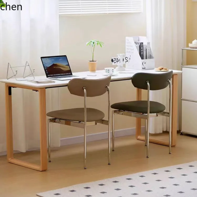 PYH Dining Chair Genuine Leather Home Simple Small Apartment Stainless Steel Vintage Chair