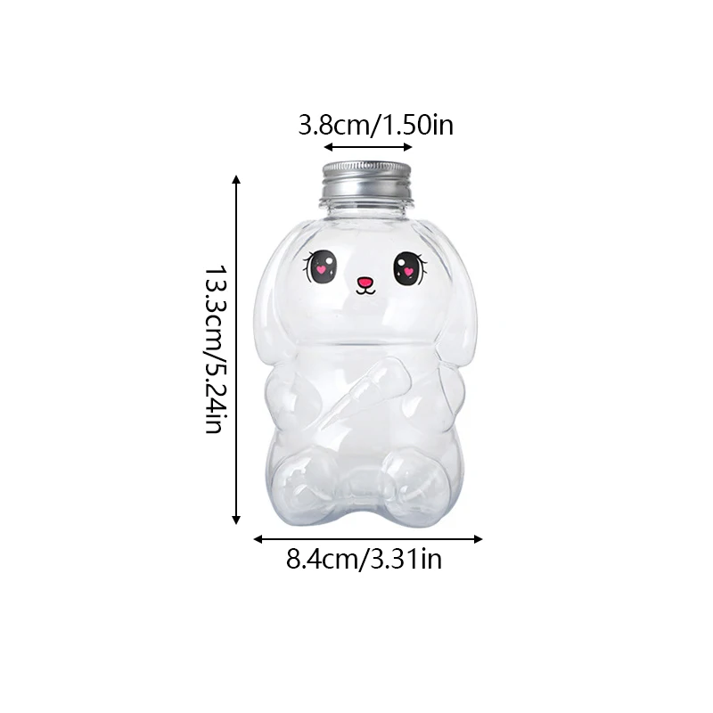 350ml Cartoon Bunny Shaped Water Bottle Transparent Milk Tea Juice Drink Bottles Portable Beverage Bottles Household Drinkware