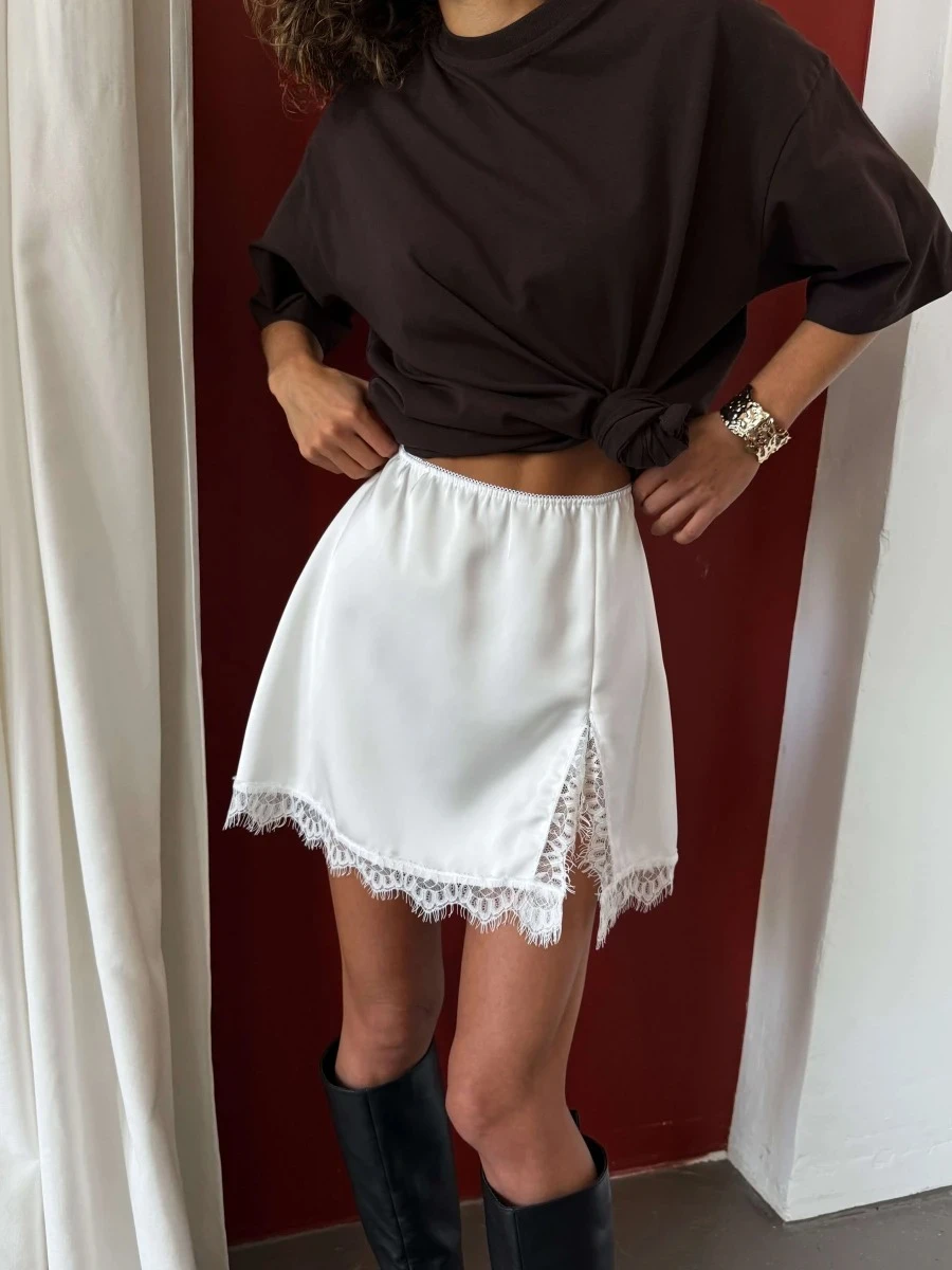 A-line Spring Summer Satin Skirt Women Lace Female Clothes 2026 New Casual High Waist Elegant Basic Mini Skirts Y2k