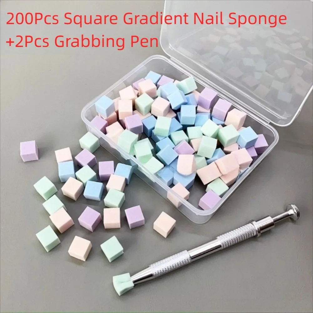 

200Pcs Coloring Stamping Gradient Nail Sponge Set High Rebound Square Nail Stamper Sponge Nail Care with Grabbing Pen