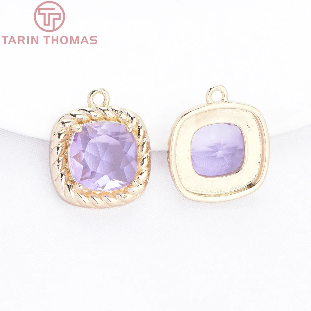 (9604) 10 Buah 15X17.5MM Warna Emas Sampanye Kuningan dengan Liontin Jimat Persegi Zirkon Kualitas Tinggi DIY Membuat Perhiasan