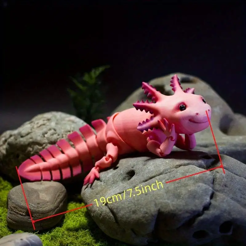 Flexible Jointed 3D Printed Axolotl Statue, Rich Expressive Eyes, Moving Legs, Christmas Gift, Vintage Future Design