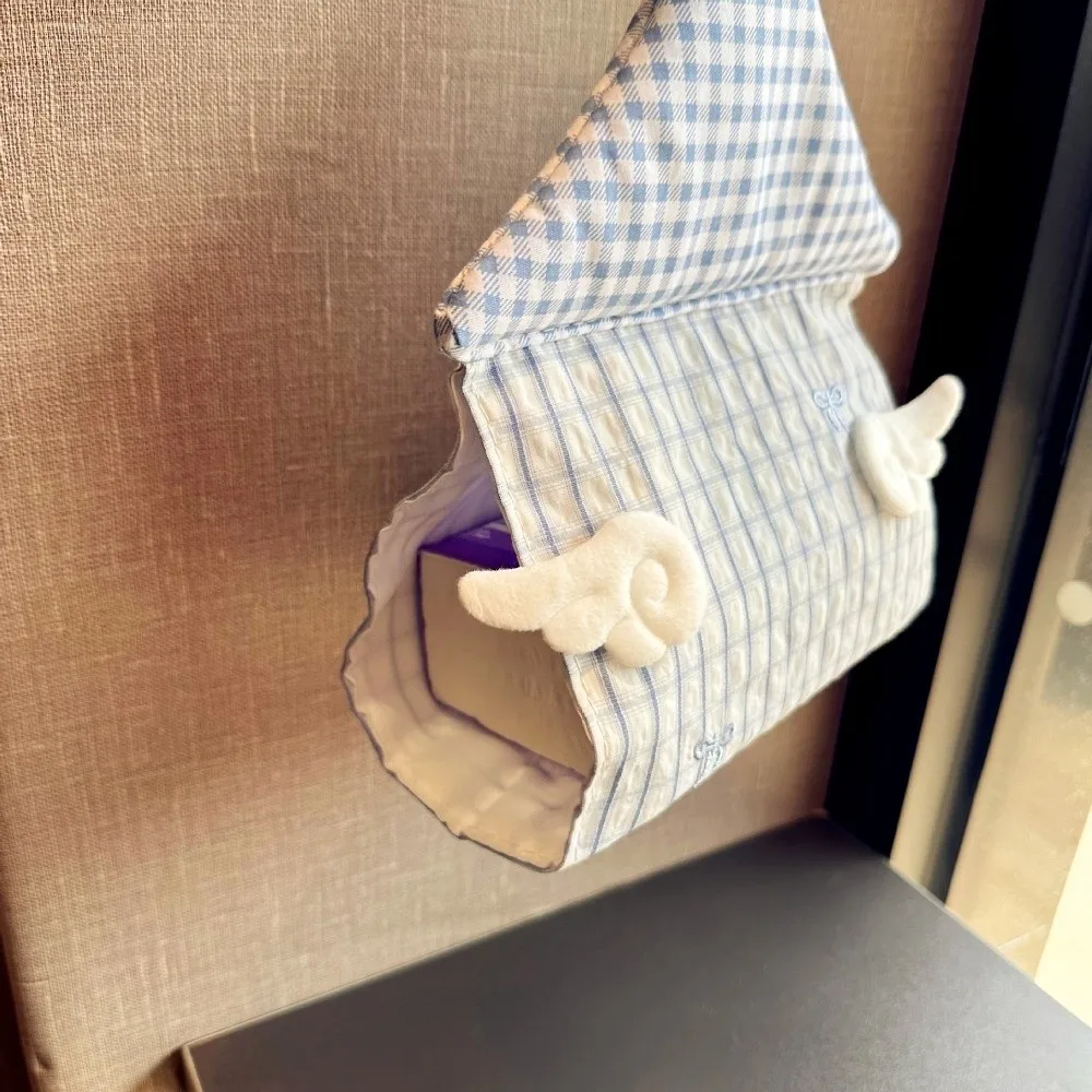 Portable House Shape Tissue Bag Space Saving Soft Fabric Tissue Bag with Wings Hanging Tissue Holder Bathroom