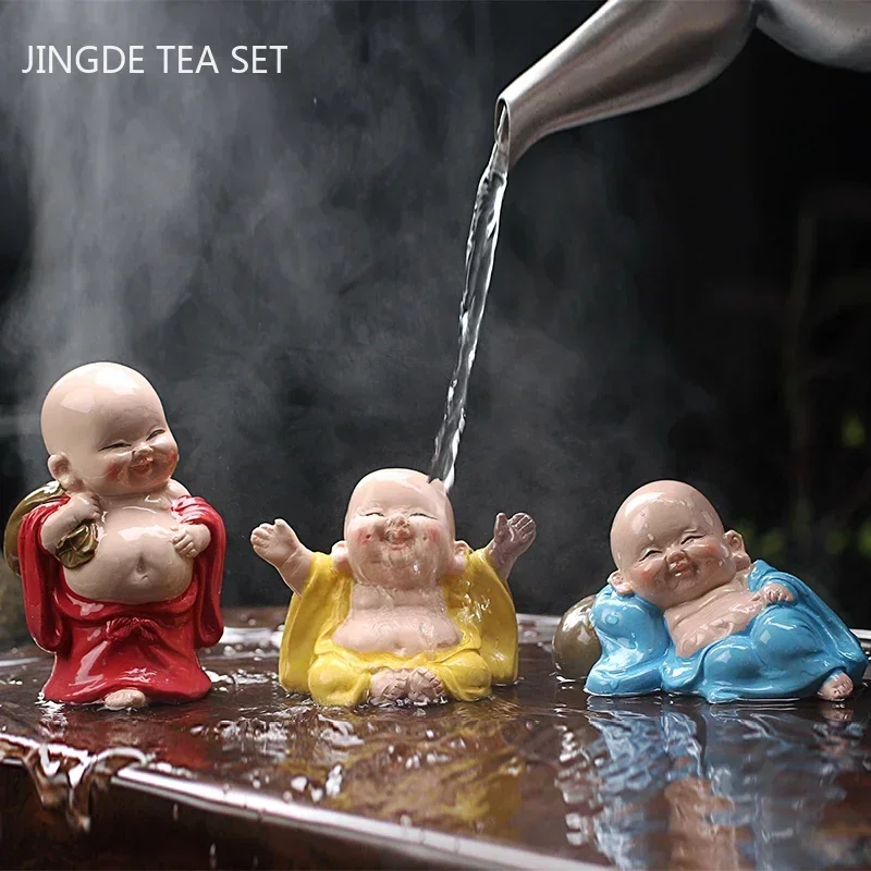 Resin Color-changing Tea Pet Small Buddha Monk Figurine Ornaments Desktop Crafts Home Tea Table Decoration Accessories Gifts